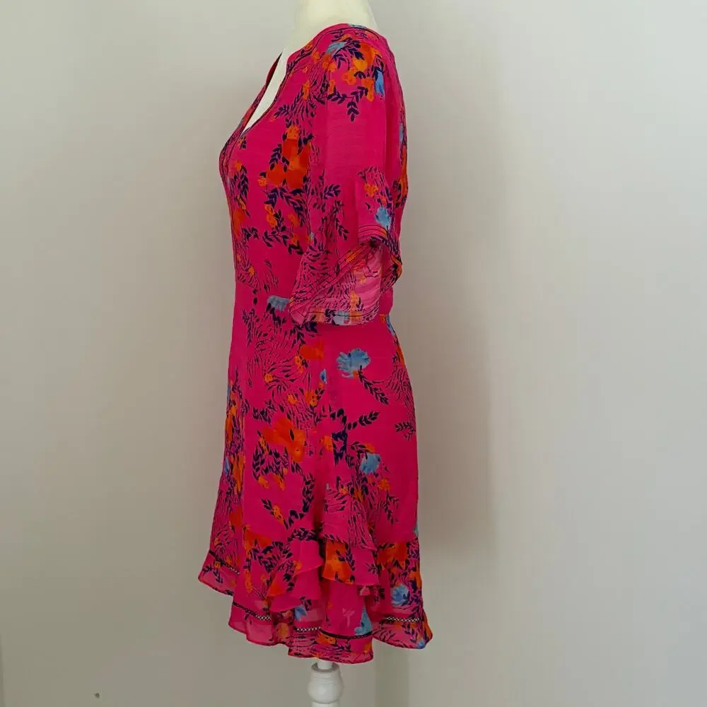 Tanya Taylor Kayla Falling Floral Pink Silk Mini Dress sz 6